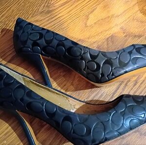 Coach Black Signature Embossed Pointed-Toe Heels
